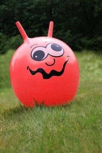 A space-hopper on a grassy slope